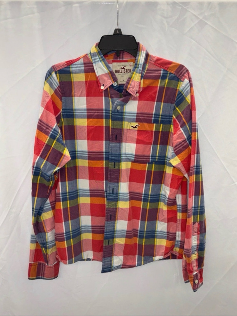 Hollister Men’s Red Multicolor Plaid Button-Down Shirt